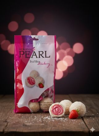 ШОКОЛАДОВИ БОНБОНИ ПЕРЛА КОКОС И КАРАМЕЛ 450ГР /РОЗОВИ/