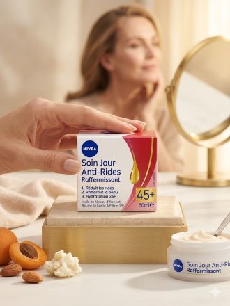 НИВЕА 45+ ДНЕВЕН СТЯГАЩ КРЕМ ПРОТИВ БРЪЧКИ КАЙСИЯ И КАРИТЕ  50 МЛ