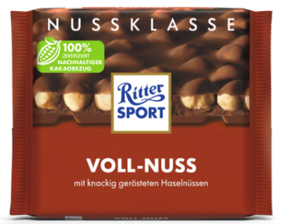 РИТЪР СПОРТ МЛЕЧЕН ШОКОЛАД С ЦЯЛ ЛЕШНИК 100 ГР / КАФЯВ / 