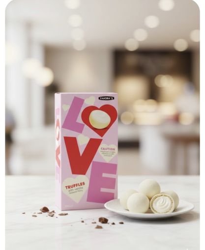 ШОКОЛАДОВИ БОНБОНИ ТРЮФЕЛИ С БЯЛ ШОКОЛАД СВЕТИ ВАЛЕНТИН 100 ГР /РОЗОВА КУТИЯ/