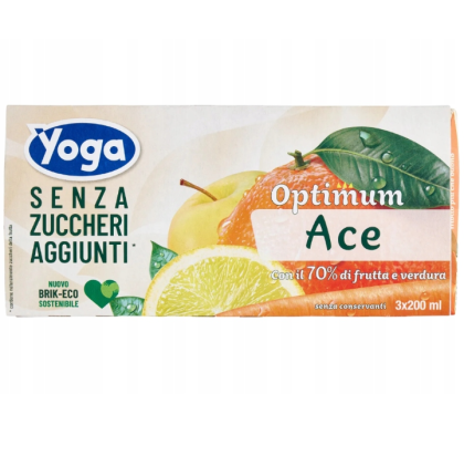 СОК ЙОГА АЧЕ - МОРКОВ, ЛИМОН И ПОРТОКАЛ  БЕЗ ДОБАВЕНА ЗАХАР 3 Х 200 МЛ