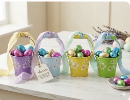 МЕТАЛНА КОШНИЧКА С ШОКОЛАДОВИ ЯЙЦА 70 ГР / ЖЪЛТА / 