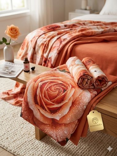 ЛУКСОЗЕН 3Д СПАЛЕН КОМПЛЕКТ ОРАНЖЕВИ РОЗИ 4 ЧАСТИ БЕЗ ЛАСТИК