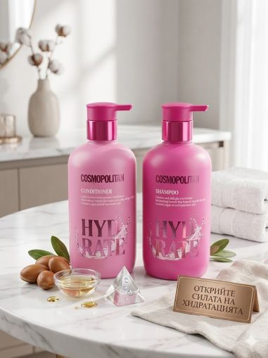 КОСМОПОЛИТЪН СЕТ ШАМПОАН И БАЛСАМ ЗА СУХА КОСА 2 Х 400 МЛ /ЦИКЛАМА/