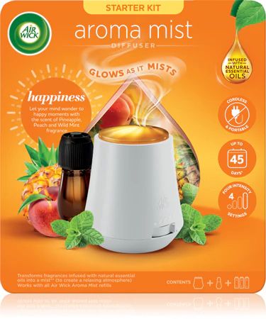 ЕЪР УИК АРОМА МИСТ ДИФУЗЕР С АНАНАС,ПРАСКОВА И ДИВА МЪГЛА ЕЛ. МАШИНКА + ПЪЛНИТЕЛ 20 МЛ