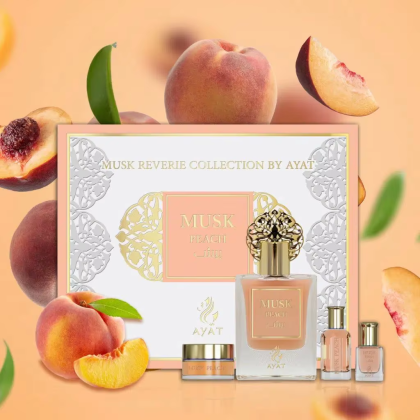 АРАБСКИ УНИСЕКС СЕТ AYAT PERFUMES MUSK PEACH ПАРФЮМ 50 МЛ ЛОСИОН ЗА ТЯЛО 20 МЛ И ПАРФЮМНО ОЛИО 5 МЛ