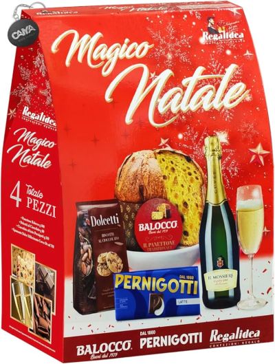 ИТАЛИАНСКИ НОВОГОДИШЕН БОКС БАЛОКО С ПАНЕТОН ШАМПАНСКО И ЛАКОМСТВА /ЧЕРВЕНА КУТИЯ/