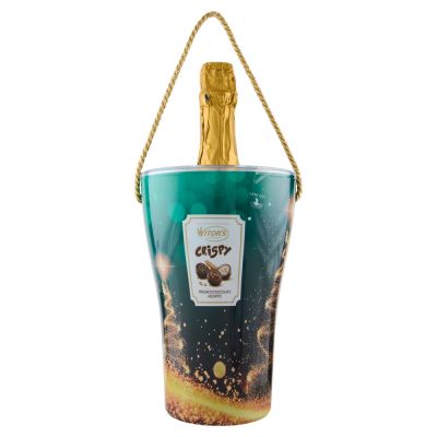 ПРАЗНИЧНА ШАМПАНИЕРА С ШОКОЛАДОВИ БОНБОНИ УИТОРС КРИСПИ 150 ГР И БУТИЛКА ДЕСЕРТНО ПЕНЛИВО БЯЛО ВИНО 750 МЛ / СИНЯ /  