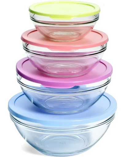 ИТАЛИАНСКИ СЕТ 5 СТЪКЛЕНИ КУПИ СЪС СИЛИКОНОВИ КАПАЦИ 