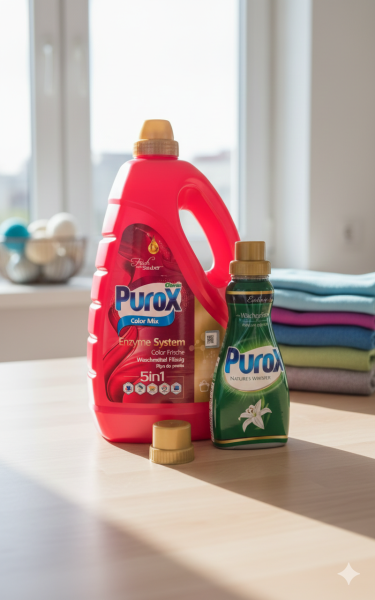 ПУРОКС  ТЕЧЕН ГЕЛ  ЗА ЦВЕТНИ ДРЕХИ 4000 МЛ 133 ПР + ПОДАРЪК ПАРФЮМ ЗА ДРЕХИ ПУРОКС 400 МЛ / ЧЕРВЕН/ 