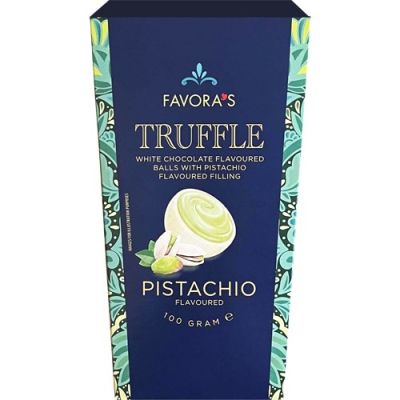 ФАВОРА ШОКОЛАДОВИ БОНБОНИ ТРЮФЕЛИ С БЯЛ ШОКОЛАД И ПИСТАЧИО КРЕМ 100 ГР /СИНЯ КУТИЯ/