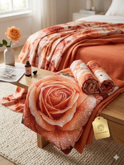 ЛУКСОЗЕН 3Д СПАЛЕН КОМПЛЕКТ ОРАНЖЕВИ РОЗИ 4 ЧАСТИ БЕЗ ЛАСТИК