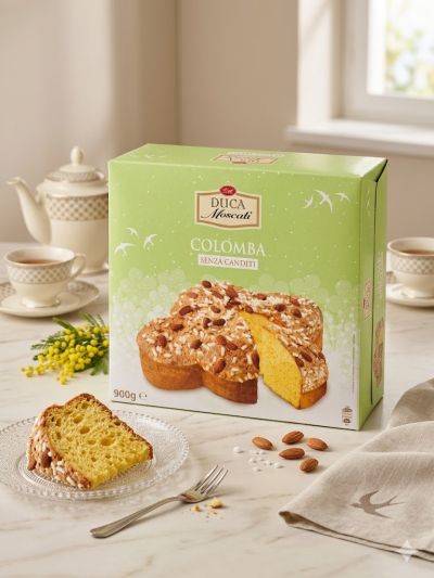КОЛОМБА ДУКА МОСКАТИ ИТАЛИАНСКИ КОЗУНАК С БАДЕМ И ЗАХАРОСАНИ ПРЪЧИЦИ 750 ГР