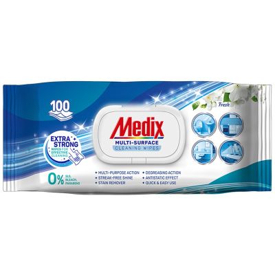 МЕДИКС ВЛАЖНИ КЪРПИ ЗА ПОЧИСТВАНЕ MULTI-SURFACE CLEANING WIPES FRESH 100 БРОЯ - СИНИ