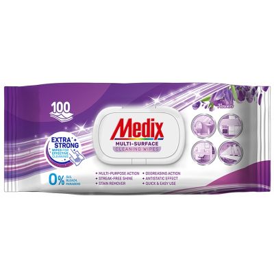 МЕДИКС ВЛАЖНИ КЪРПИ ЗА ПОЧИСТВАНЕ С АРОМАТ НА ЦВЕТЯ MULTI-SURFACE CLEANING WIPES FLOWERS 100 БРОЯ - ЛИЛАВИ 